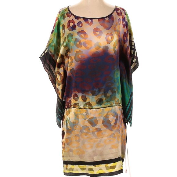 Etcetera 100% silk dress Boho Leopard Abstract Lime Green Orange Yellow Purple 0 - Picture 1 of 12